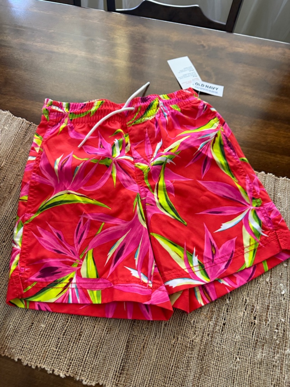 Old Navy Neon Tropical Print Swim Shorts - Pink, Green & Red